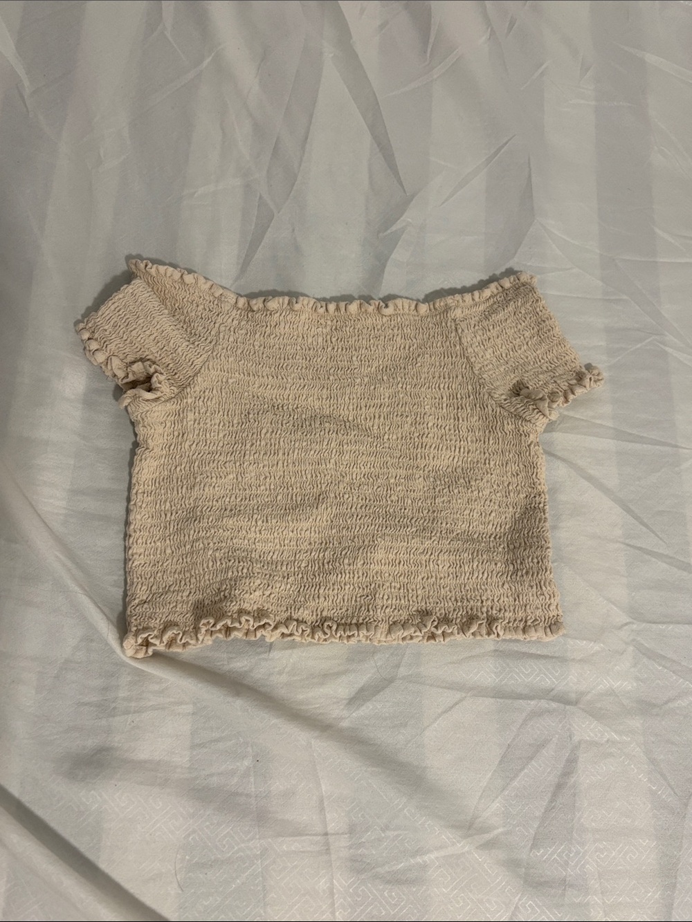 Oak+fort off the shoulder beige crop top